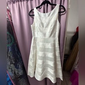 Adrianna Papell | White Dress | Size 8 | White Satin Midi Fit | Formal Dress